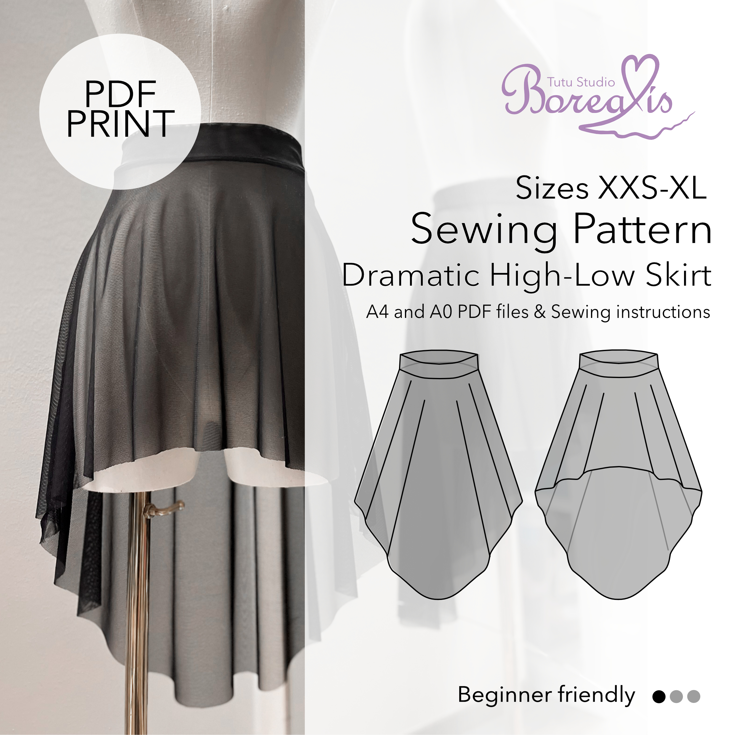 SEWING PATTERN Dramatic High-Low Skirt Tutu Studio Borealis