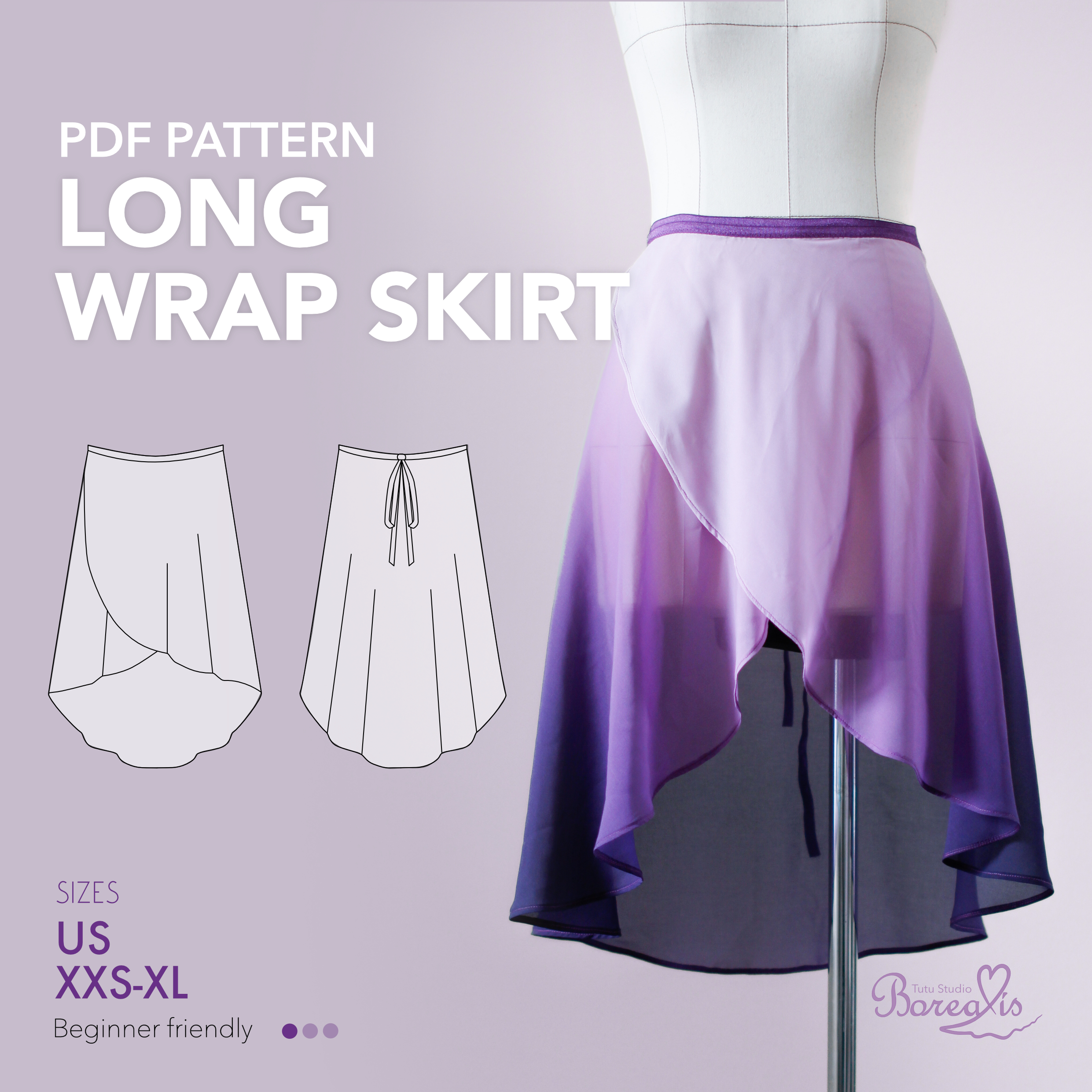 Wrap Skirt Flowy Maxi Skirt Sewing Pattern SEWING PATTERN Long